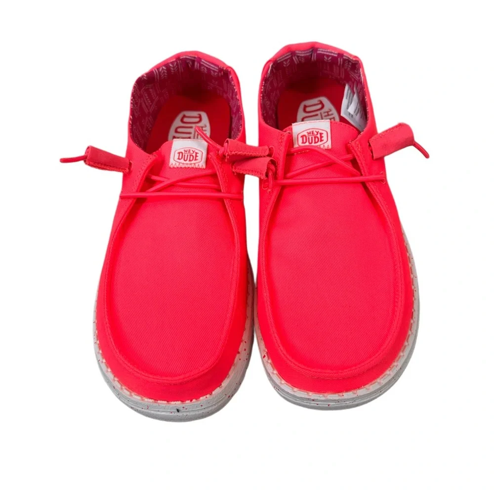 Hey Dude Women's Wendy Stretch Canvas shoes in a vibrant neon pink NWOT - Picture 2 of 6